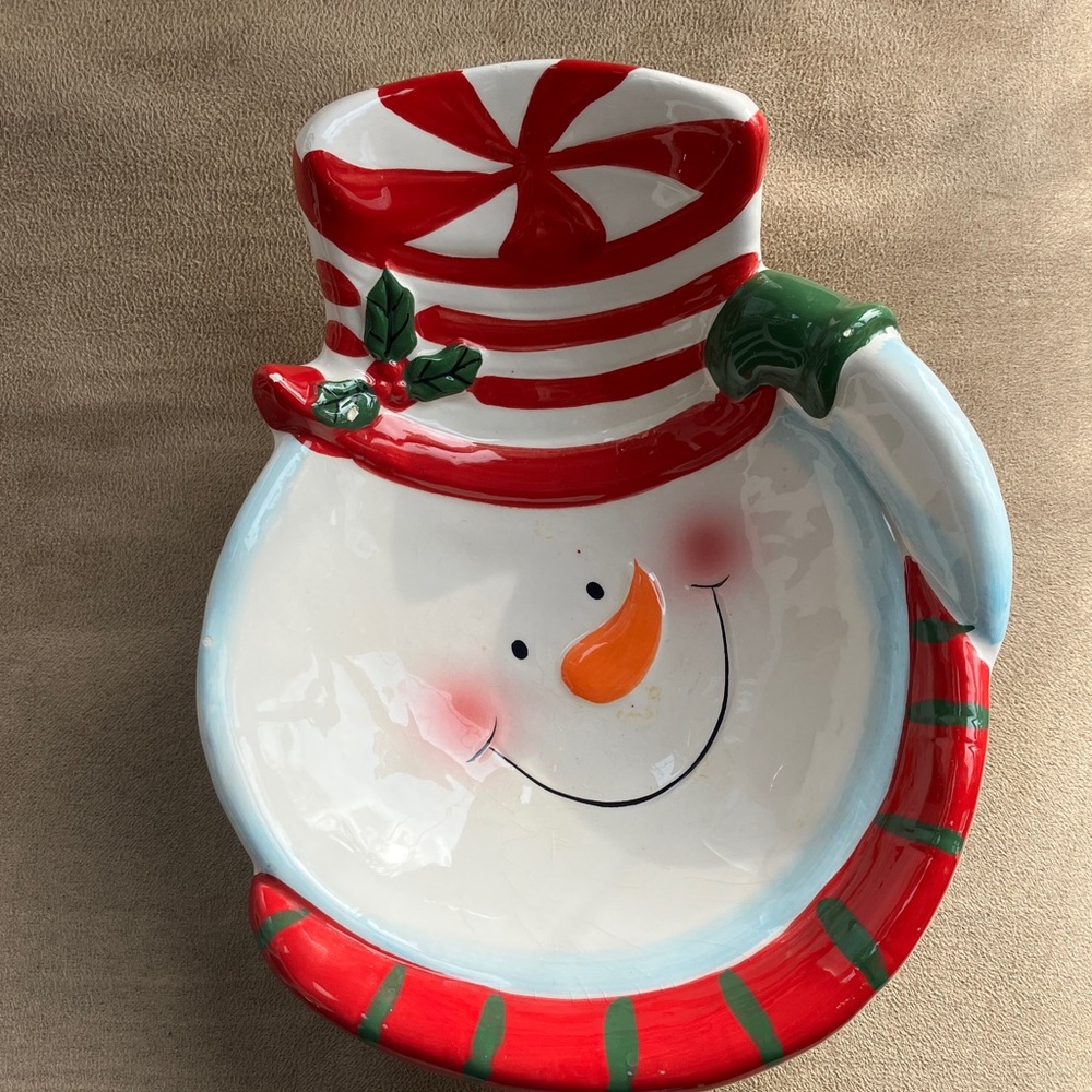 Festive Snowman Holiday Bowl - Red and White